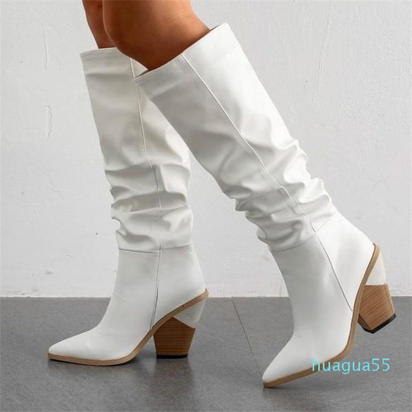 

boots pleated embroidered thick heel western cowboy high knight female mouth autumn winter, Black