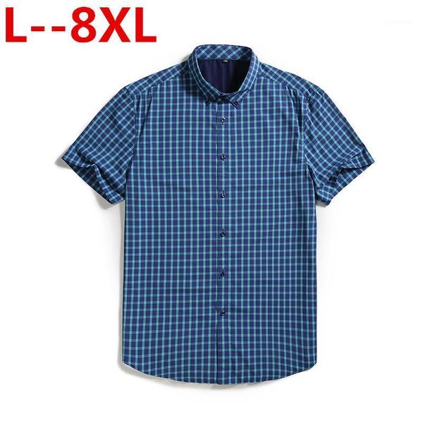 

men's casual shirts 8xl 6xl 5xl 2021 fashion men plaid dress cotton short sleeve work brand slim fit camisa social1, White;black