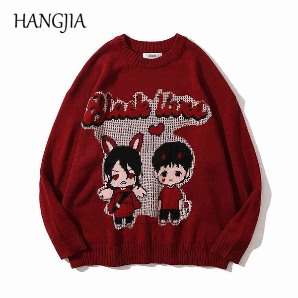 

funny black lived coupl printed pullover knitwear men oversized japane anime cartoon knitted sweater women 2021