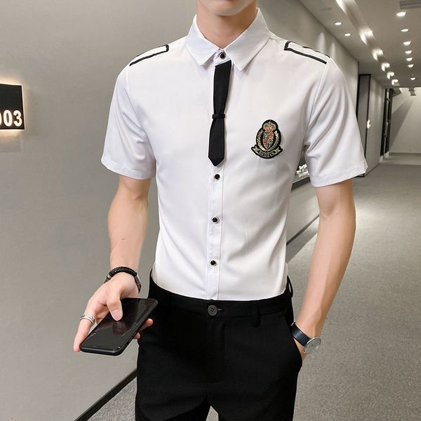 

men's casual shirts short sleeve men's long sleeve tie evening club large shirt social field synthetic fiber thin singer, White;black