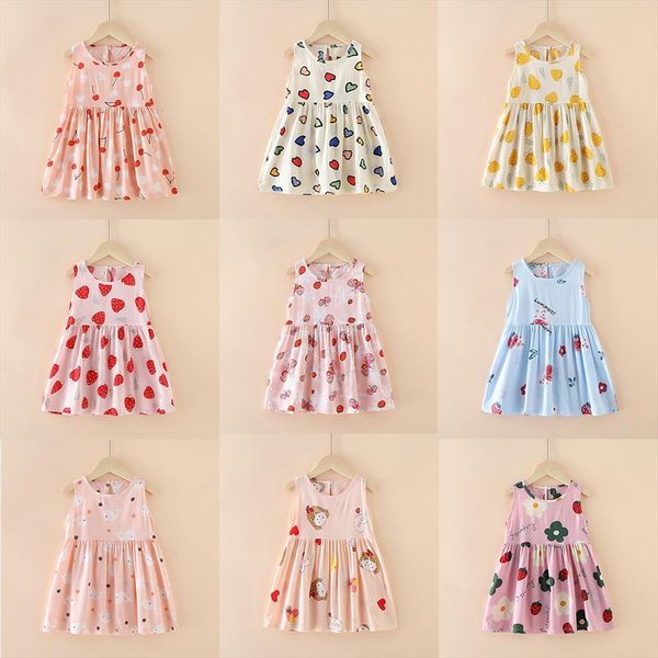 

children girl summer child dress girls clothing cotton sleeveless flower kids dresses for baby clothes, Red;yellow