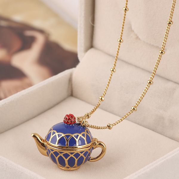 

simple fun hand-painted ks glazed teapot shape can open the long money chain sweater chain girl luxurys designers jewelry, Silver