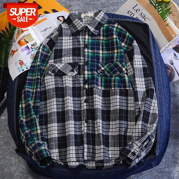 

men's long-sleeved shirt japanese style hong kong cardigan plaid #ep71, White;black
