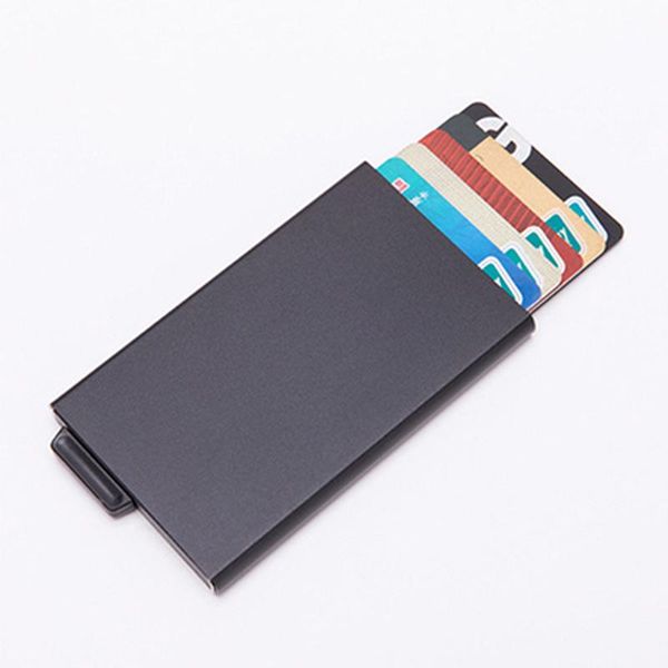 

card holders zovyvol aluminium case solid anti rfid protection bank cow leather purse fashion slim thin automatic -up, Brown;gray