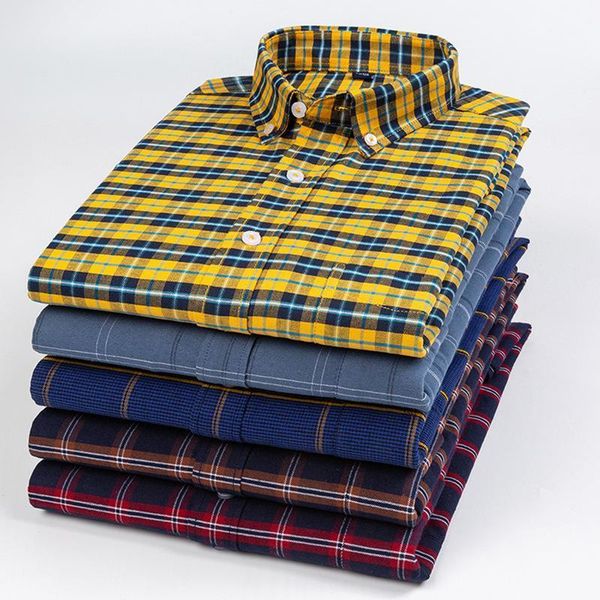 

men's dress shirts autumn and winter 2021 fashion cotton oxford plaid casual shirt cardigan square collar long-sleeved for men, White;black