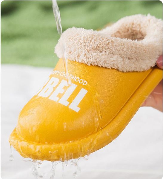 

winter waterproof home cotton slippers kids parent-child non-slip warm letter pattern red shoes boys girls adults slipper, Black;grey