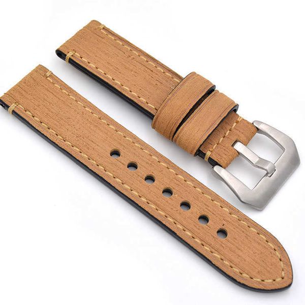 

men women handmade strap, 20mm 22mm 24mm 26mm genuine leather watch strap for panerai, silver pin buckle black yellow watchbands h0915