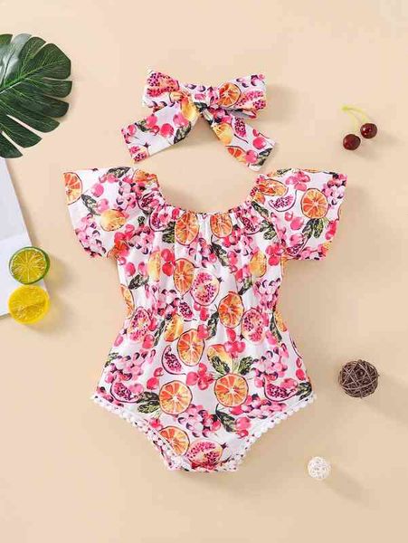 

baby fruit print guipure lace insert bodysuit & headband she, Blue