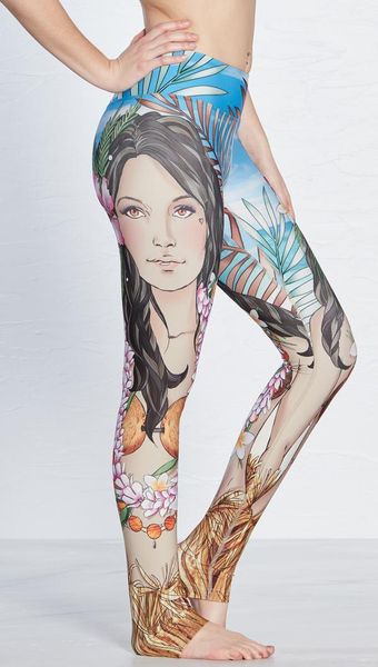 

women's leggings 2021 women hawaii girl painting fitness quick dry exercise high waist full length energy pants trousers ropa mujer, Black