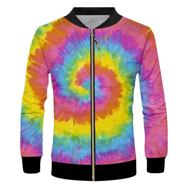 

men's jackets 3d tie dye zip up jacket spring fall long sleeve coat casual color pattern printed oversize male streetwear drop, Black;brown