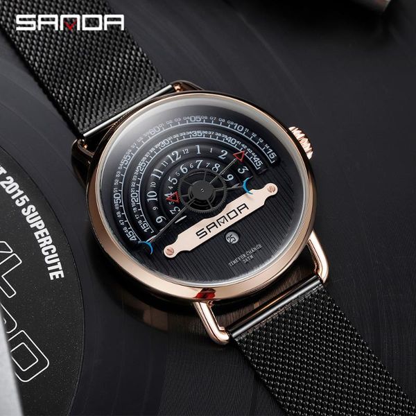 

wristwatches sanda fashion watches men creative stainless mesh belt calendar waterproof sports quartz watch relogio masculino, Slivery;brown