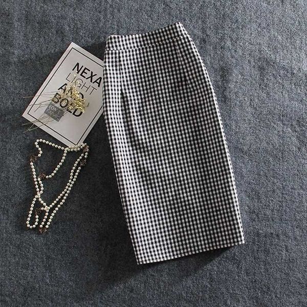 

two piece dress women pencil skirt korean style high waist chic stitching s summer black white plaid mid office lady large size cp