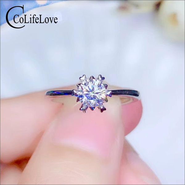 

cluster rings colife jewelry 925 silver moissanite engagement ring 0.5ct d color sterling, Golden;silver