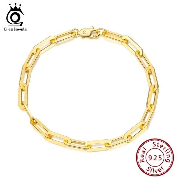 ORSA JEWELS Bracciali a catena a maglie in argento sterling 925 placcato oro 14 carati per donna Bracciale gioielli da uomo SB109 220222