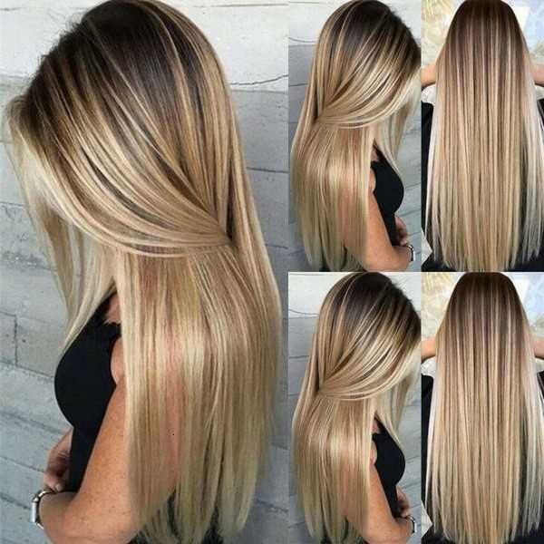 

wig women's straight dyeing middle split long hair wig set, Black