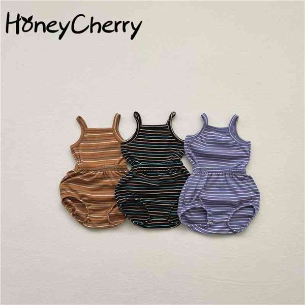 

summer baby striped camisole shorts 2-piece suit fashion clothes born girl clothes set 210701, White