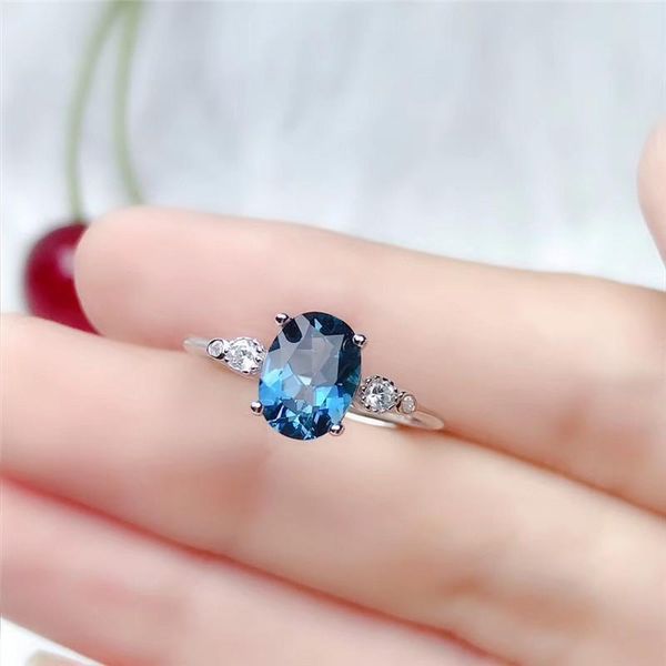 

cluster rings leechee natural z ring 6*8mm london blue fine jewelry for women wedding engagement gift real 925 sterling silver, Golden;silver
