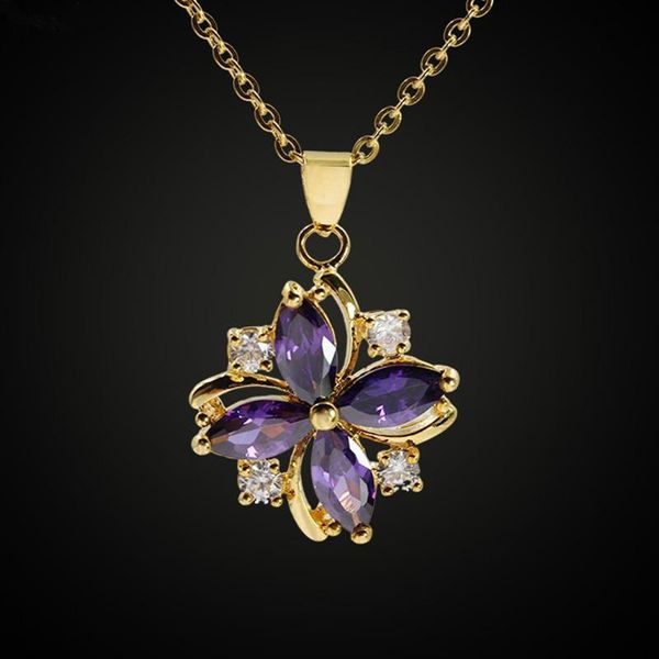 

pendant necklaces golden statement pendent crystal flower pendants for woman gold color romance women link chain collier, Silver