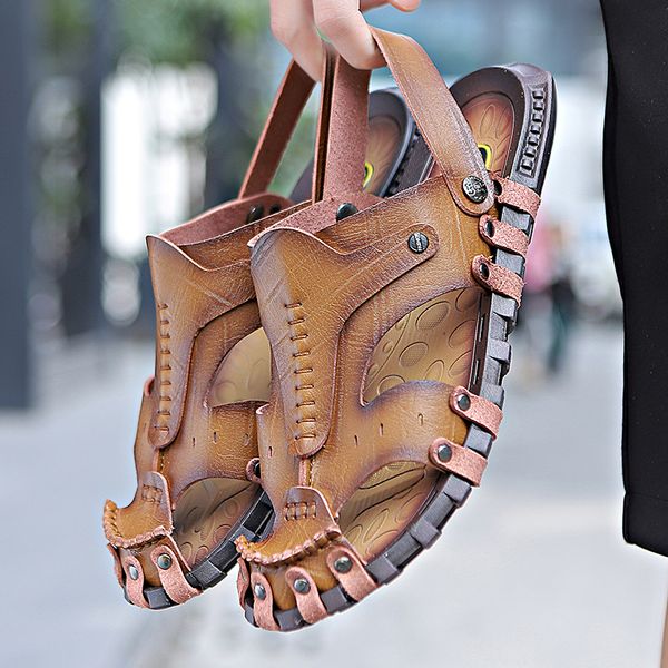 

mens designer shoes sandals slippers genuine leather cow leather summer, Black