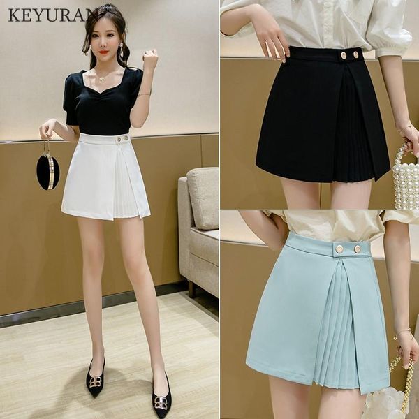 

spring summer women high waist split mini skirt casual female solid color ruffles button ins black short pleated skirts