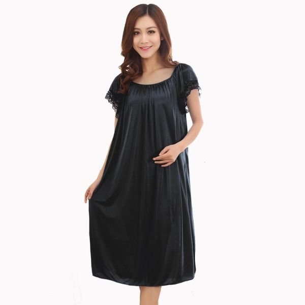 

women's sleepwear summer fat mm ice silk nightdress ladies nightgown casual home dress pregnant woman sleepshirt night, Black;red