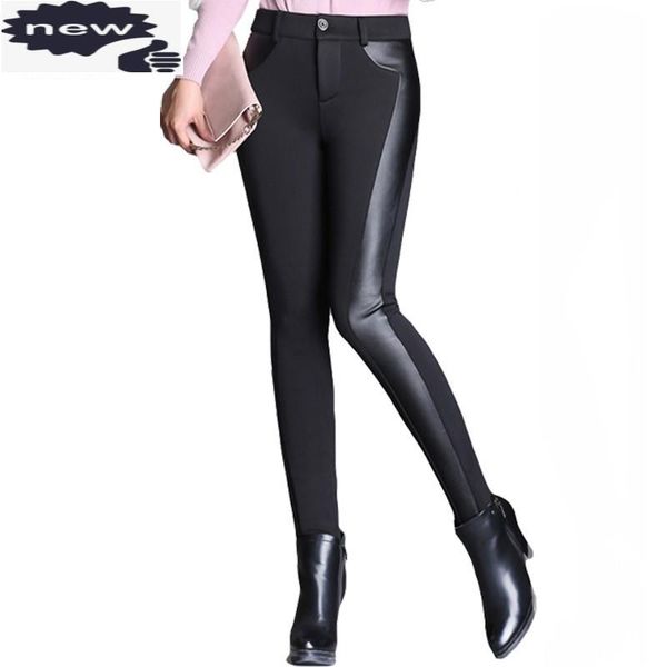 

45-100 kg 6xl womens leather large high waist elastic slim trousers women stretch pencil pants winter velvet leggings women's & capris, Black;white