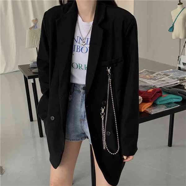 

ol notched vintage solid double breasted blazer coat autumn formal casual loose chic women blazers suit jacket 210421, White;black