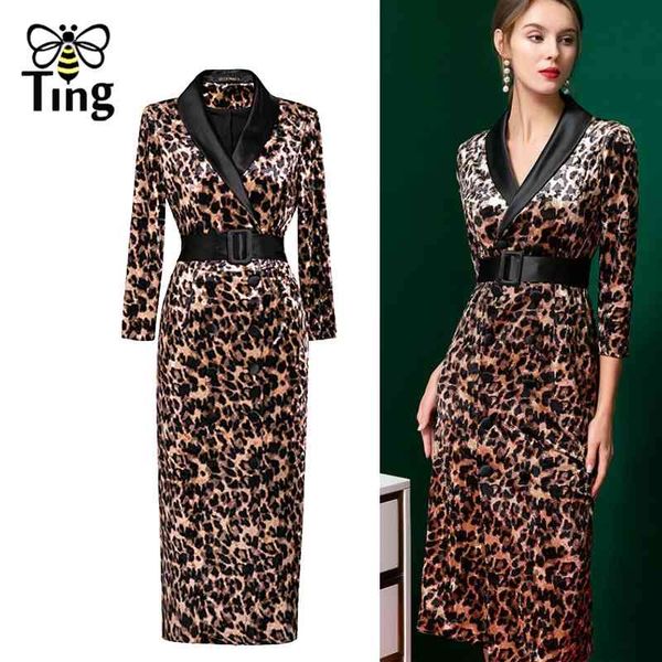 

vintage elegant double breasted leopard print velvet dress retro party dinner dresses with sashes haut plus size elbise 210513, Black;gray
