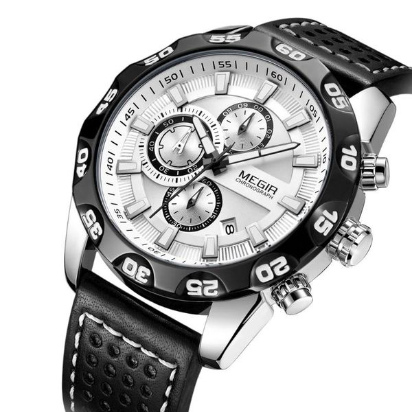 

wristwatches brand mens watches luxury chronograph sport quartz watch men clock leather relogio masculino reloj hombre, Slivery;brown