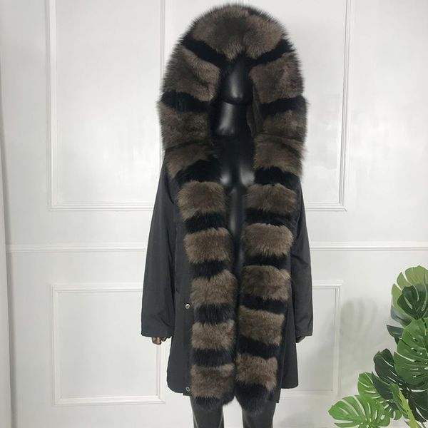 

women's fur & faux 2021 women coat with hood autumn winter casual outwear quality fashion parka real overcoat, Black