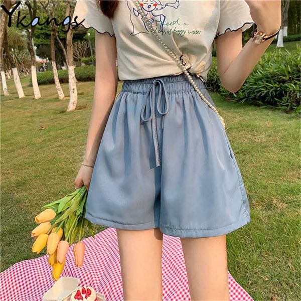 

women's wide-leg shorts summer casual loose high waist wild shorts plus size fashion woman streetwear short pants students 210619, White;black