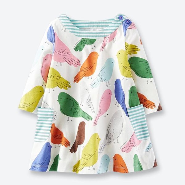 

girl's dresses autumn dress for girls long-sleeved printed birds fall casual cotton clothes soft children 1-6 yrs, Red;yellow