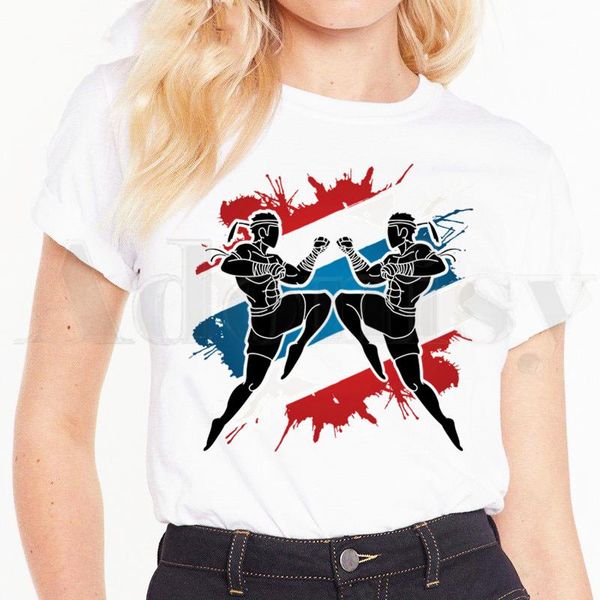 

women's t-shirt muay thai kick thailand martial t shirts printed short sleeve female tees harajuku vintage, White