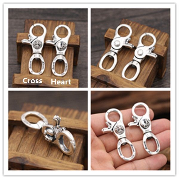 

925 sterling silver handmade key rings american european style vintage punk antique cross heart jewelry accessories, Slivery;golden