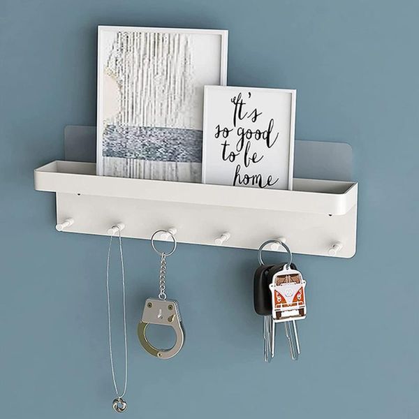 

hooks & rails wall mount key holder stainless steel 6 rack storage shelf hanger organizer for kitchen bedroom hallway office