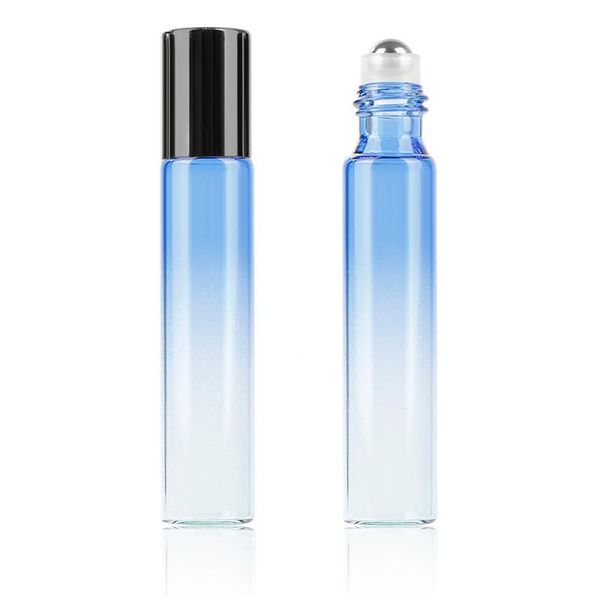 

storage bottles & jars 1pc 10ml gradient blue essential oil glass bottle portable travel container stainless steel roller ball dropship