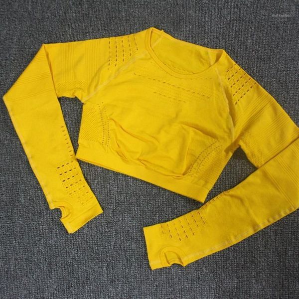 

yoga outfit eyelet flawless knit hollow-out long sleeve workout for women fitness gym crop athletic shirt sportswear
