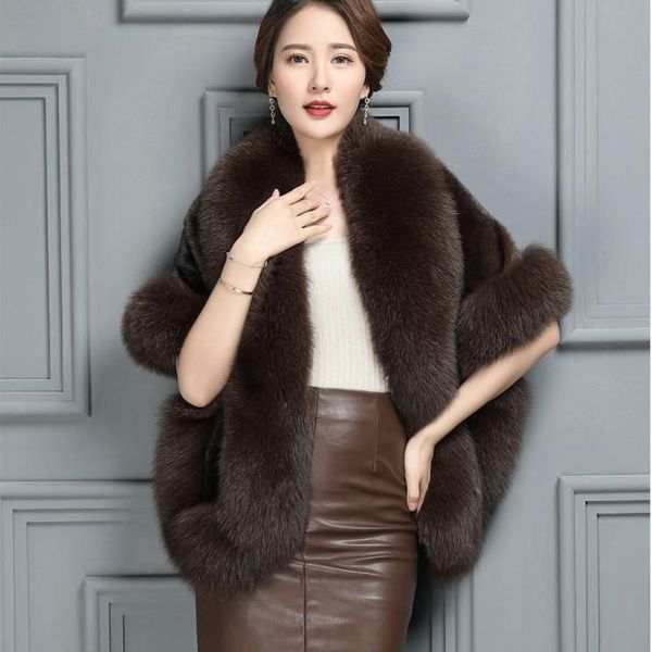

women's fur & faux warm shawl for women winter cashmere poncho womens cardigan cape blanket sweater loose fit over-shoulder coat, Black