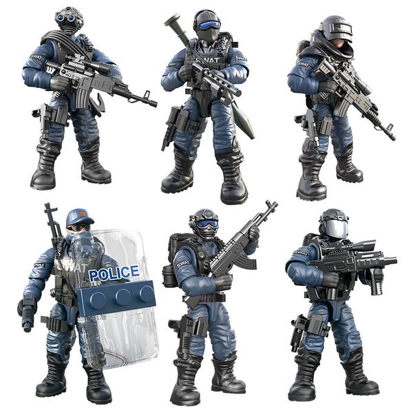 

military building block villain policeman soldier doll pvc toys story action figures set 6 pcs christmas gift