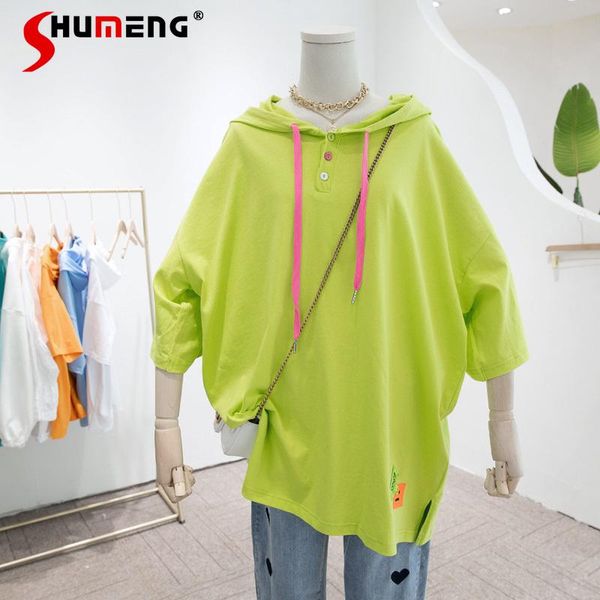 

women's t-shirt 2021 summer women european korean style loose personality ripped hooded ladies fashion idle mid-length tee, White