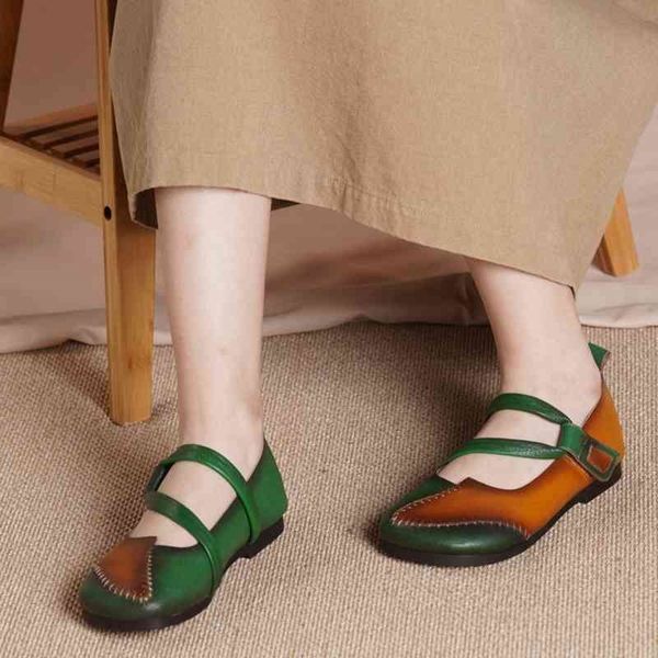 

birkuir spring summer flats soft-soled retro women genuine leather hook loop mary jane single shoes zapatos de mujer, Black