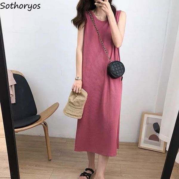 

women's sleepwear women nightgowns sleeveless mid-calf solid teen simple harajuku chic cotton cozy soft breathable streetwear cool loos, Black;red