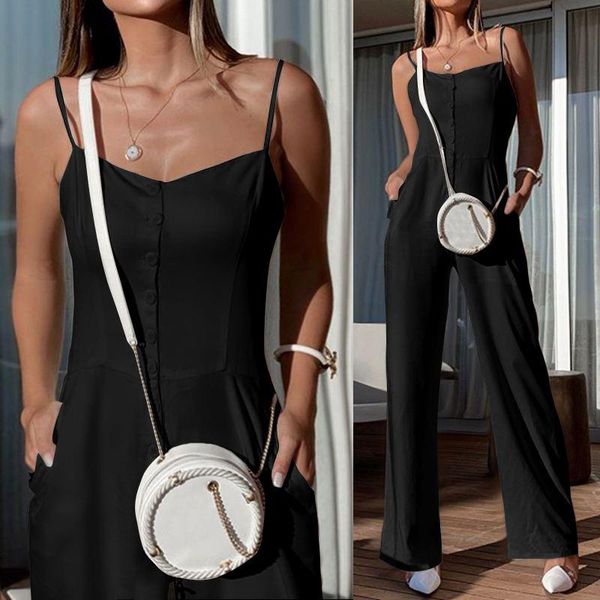 

women's jumpsuits & rompers elegant ol office lady celmia women summer long sleeveless high waist buttons playsuit plus size overalls, Black;white