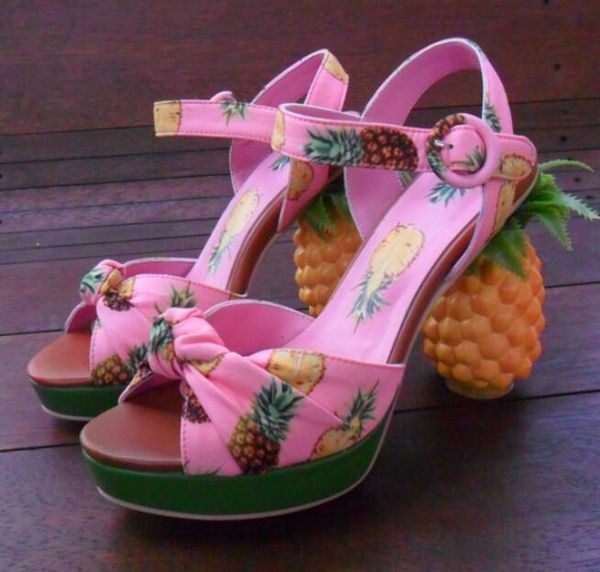 

women pink platform pineapple sandals chunky high heel summer sandal woman ankle strap open toe, Black