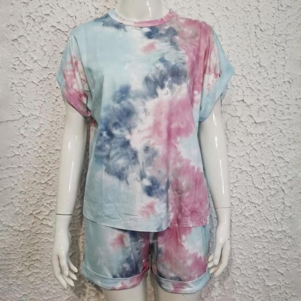 

women two piec set tie dye t shirts and shorts summer short sleeve o-neck casual 2 piece joggers biker outfit for woman women's tracksu, Gray