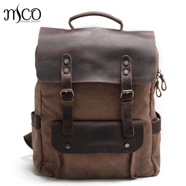 

backpack mco 2021 vintage wax canvas men travel oiled geniune leather lapmilitary backpacks large capacity men's school bag