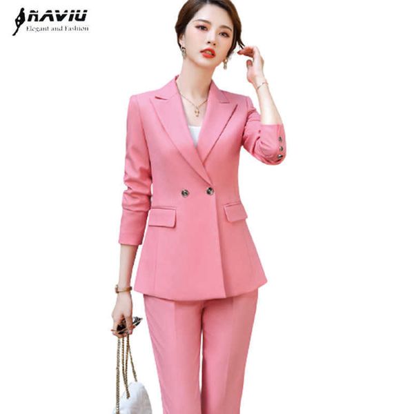 

professional women suits winter high end fashion temperament formal slim blazer and pants office ladies work wear 210604, White;black
