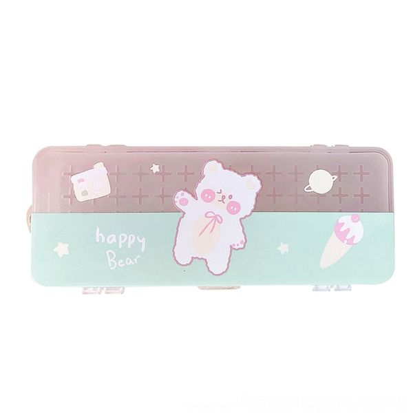 

v49 no printing simple wind transparent storage bag double pencil bags layer multifunctional pen box creative student stationery and statio