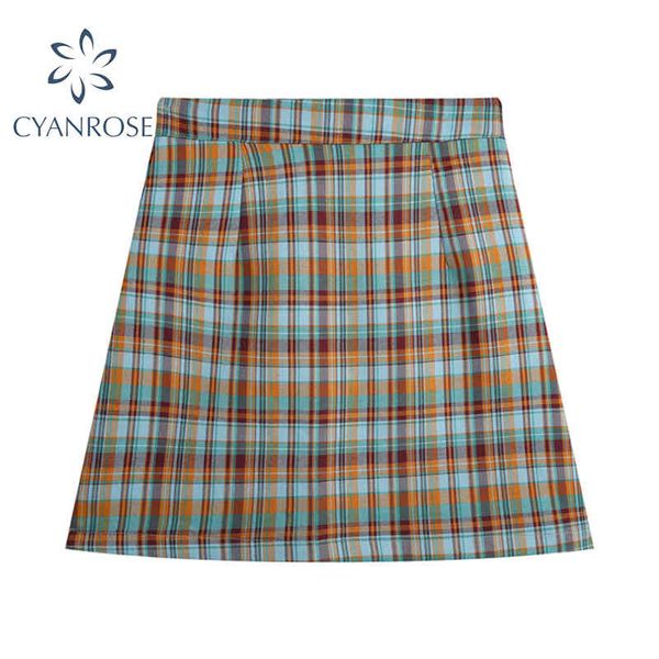 

retro student plaid crop skirts preppy style women's sweet clothes high waist a-line egirl aesthetic stylish short buttoms 210417, Black