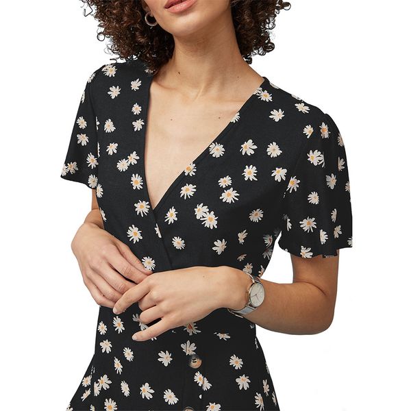

dresses shylol women casual black floral short sleeve v-neck mini skirt club party dress summer style, Black;gray